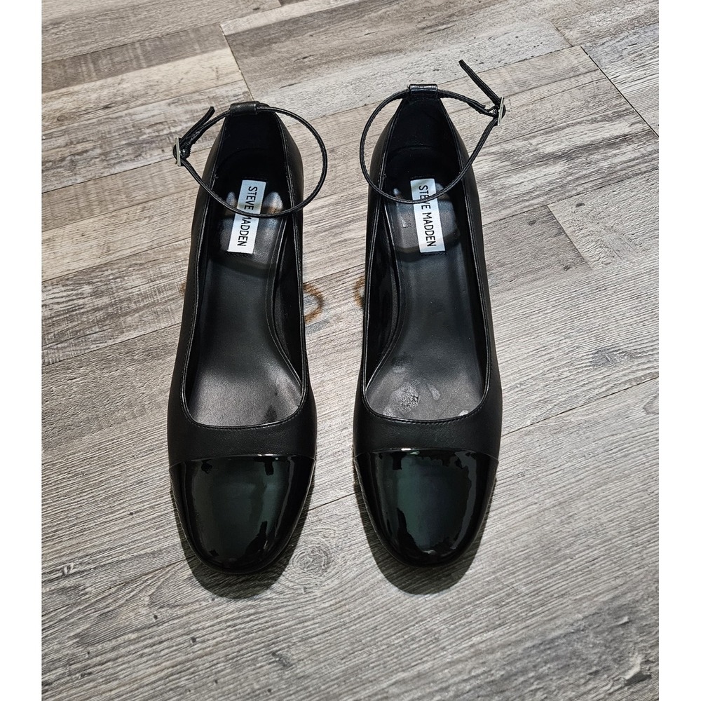 Steve Madden  Womens Shoes Sz Eli‎ 10 M Black Faux Leather Ankle Strap Pumps